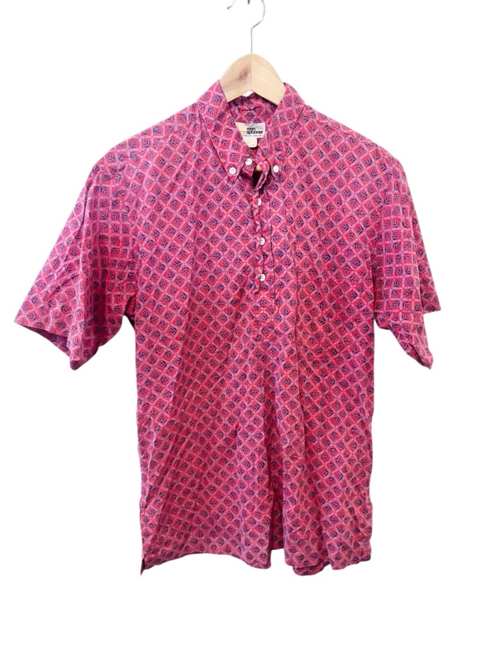 reyn spooner Men’s Red Geometric Leaf Short-Sleeve Button-Down‎ Polo Lightweight